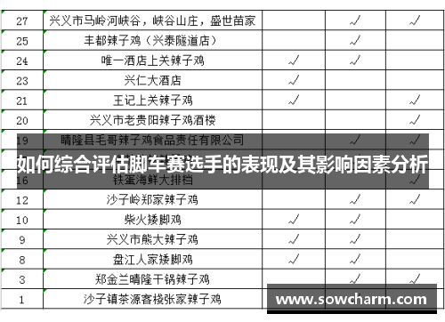 如何综合评估脚车赛选手的表现及其影响因素分析